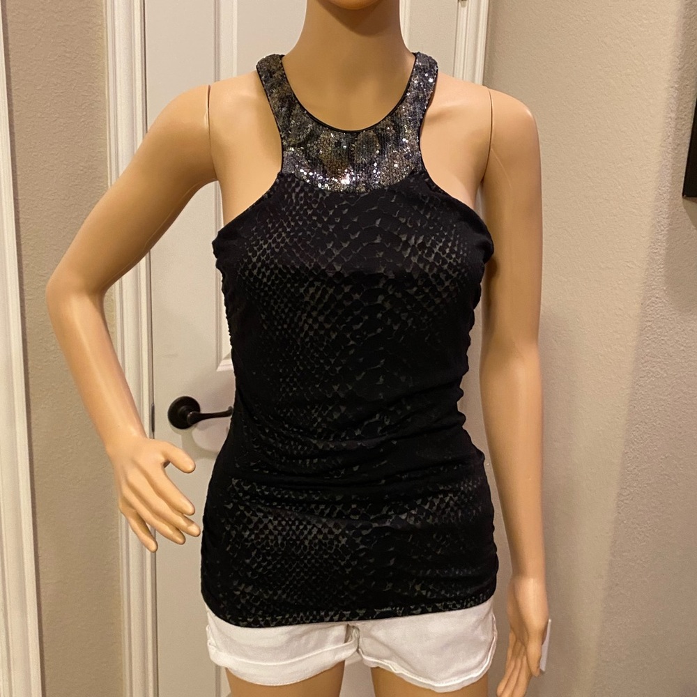 Express Snakeskin & Sequin Print Racerback Top - S